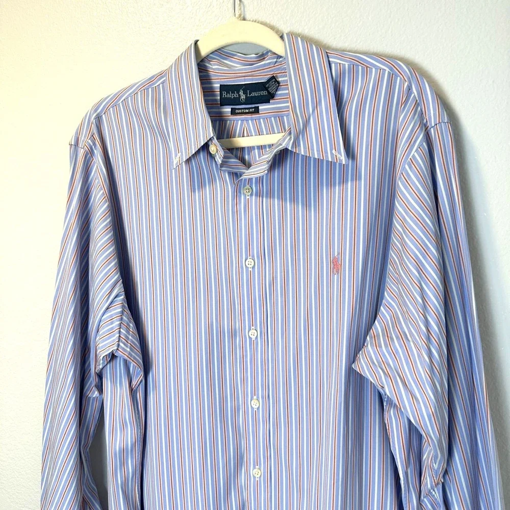 Ralph Lauren Men's 17.5- 34/35 Button Shirt‎ Long Sleeve Striped Blue